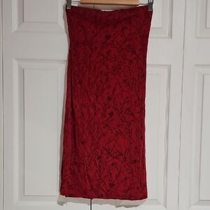 ✨ Hourglass Strapless Red Midi Dress | Velvet Floral Detail | Side Slit ✨